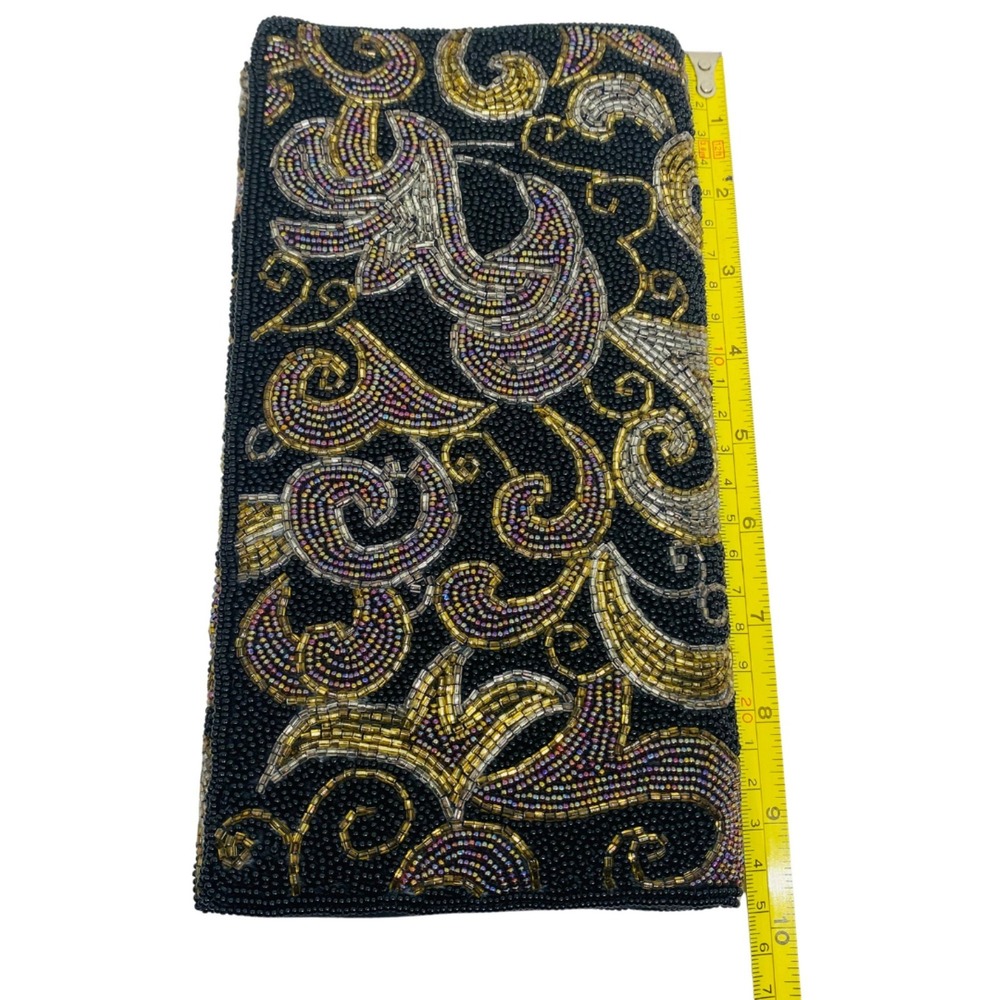 Vintage Beaded Clutch Purse: 1950s/60s Black Multi-Color Evening Bag - Picture 7 of 8